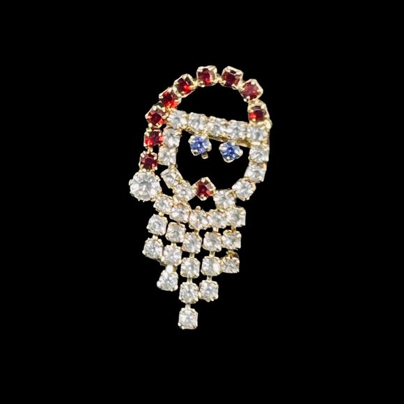 Gold Tone With Red, Blue & Clear Rhinestones Articulating Santa Brooch (4770) - Picture 1 of 5